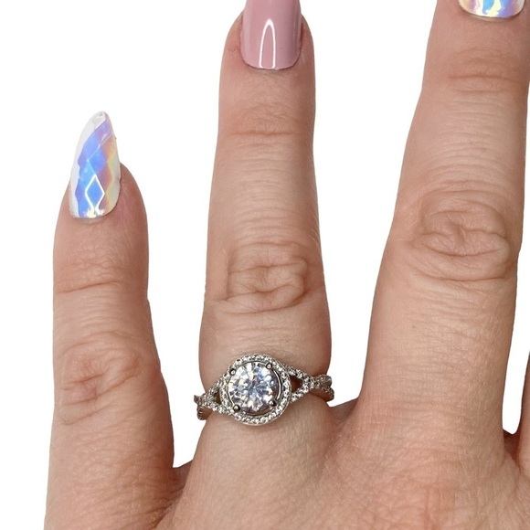 Sterling 925 Silver Round CZ & .10 Ct Diamond Accent Engagement Promise Ring 8 - Picture 4 of 13